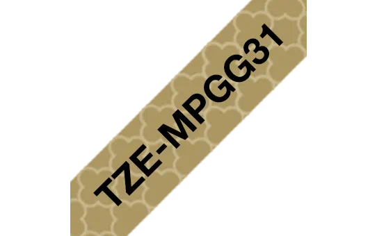 TZe-MPGG31  -  Текст Чёрный на Лента Золотистая с геометрическими фигурами (4 м)