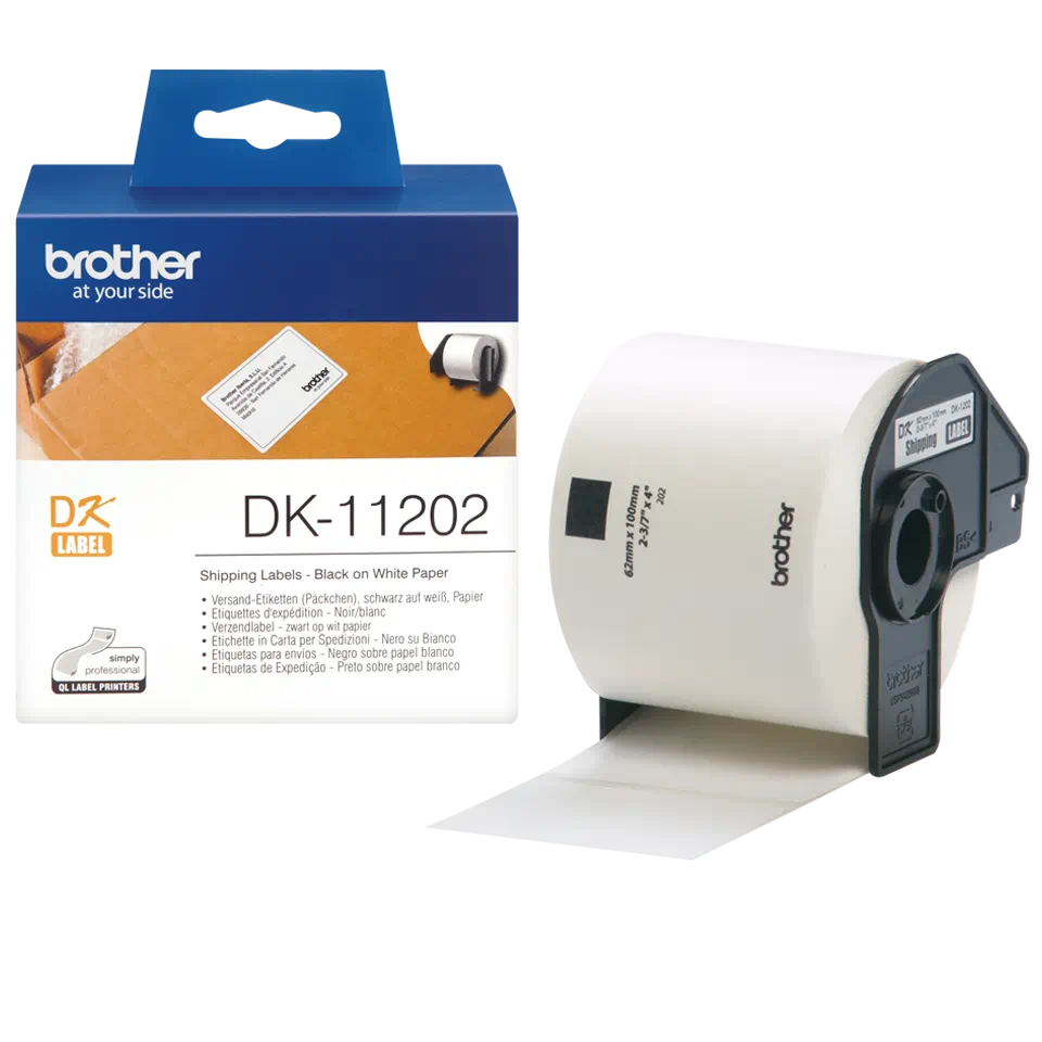 Brother DK11202: оригинальная лента для печати наклеек черным на белом фоне, 62 мм х 100 мм.