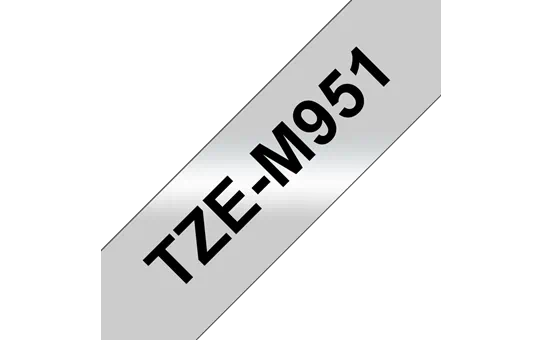 TZe-M951 - Текст Чёрный на Лента Серебристая Матовая (8 м)