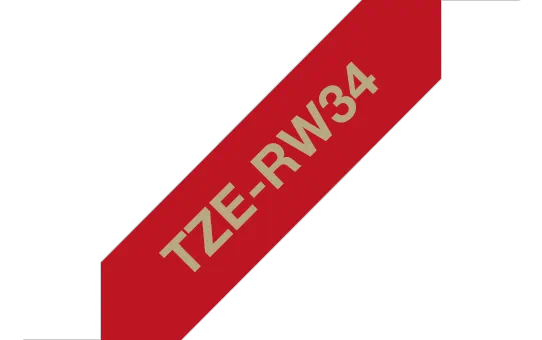 TZe-RW34  -  Текст Золотистый на Красящая лента Бордовая (4 м)