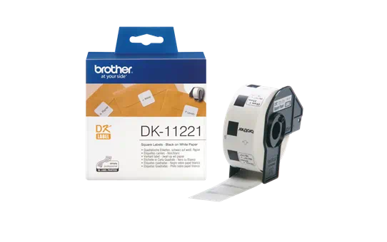 Brother DK11221: оригинальная кассета с лентой для печати наклеек черным на белом фоне, 23 мм х 23 мм.