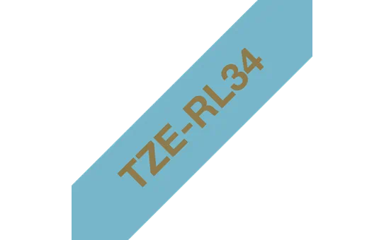 TZe-RL34 - Текст Золотистый на Лента Светло-голубая (4 м)