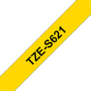 Brother TZeS621: оригинальная кассета с лентой с мощной клейкой поверхностью для печати наклеек черным на желтом фоне, ширина: 9 мм.