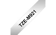 TZe-M921 - Текст Чёрный на Лента Серебристая Матовая (8 м)