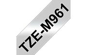 TZe - M961 - Текст Чёрный на Лента Серебристая Матовая (8 м)
