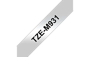 TZe-M931 - Текст Чёрный на Лента Серебристая Матовая (8 м)