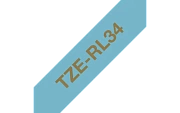 TZe-RL34 - Текст Золотистый на Лента Светло-голубая (4 м)